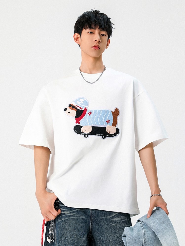 日系臘腸狗刺繡純棉T恤