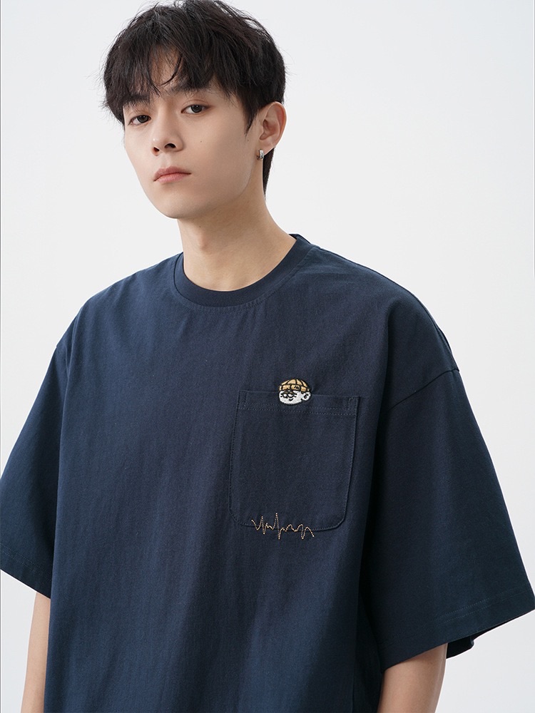 日系復古刺繡純棉寬鬆T恤