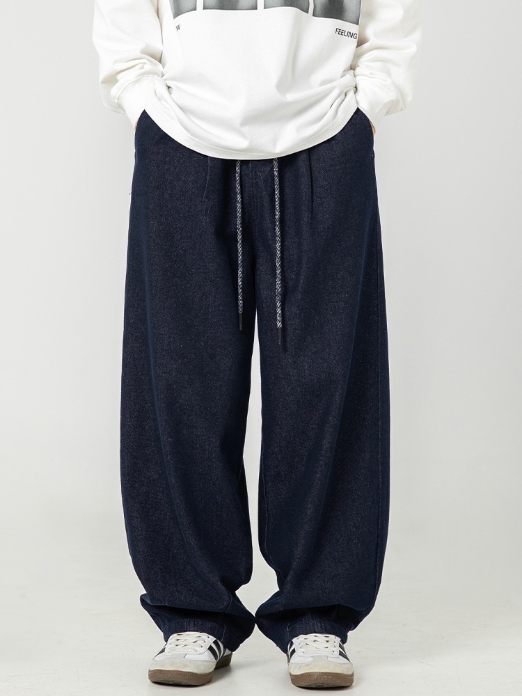 春夏抽繩褲腳褶子牛仔褲