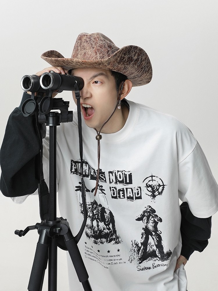 西部牛仔復古印花短袖T恤