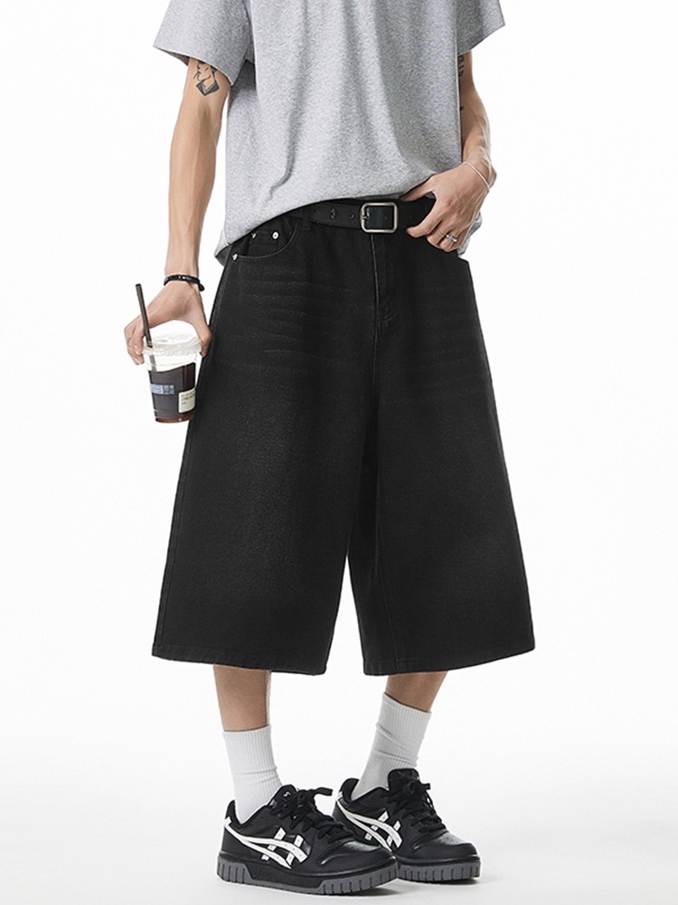 做舊鬆緊腰牛仔七分褲