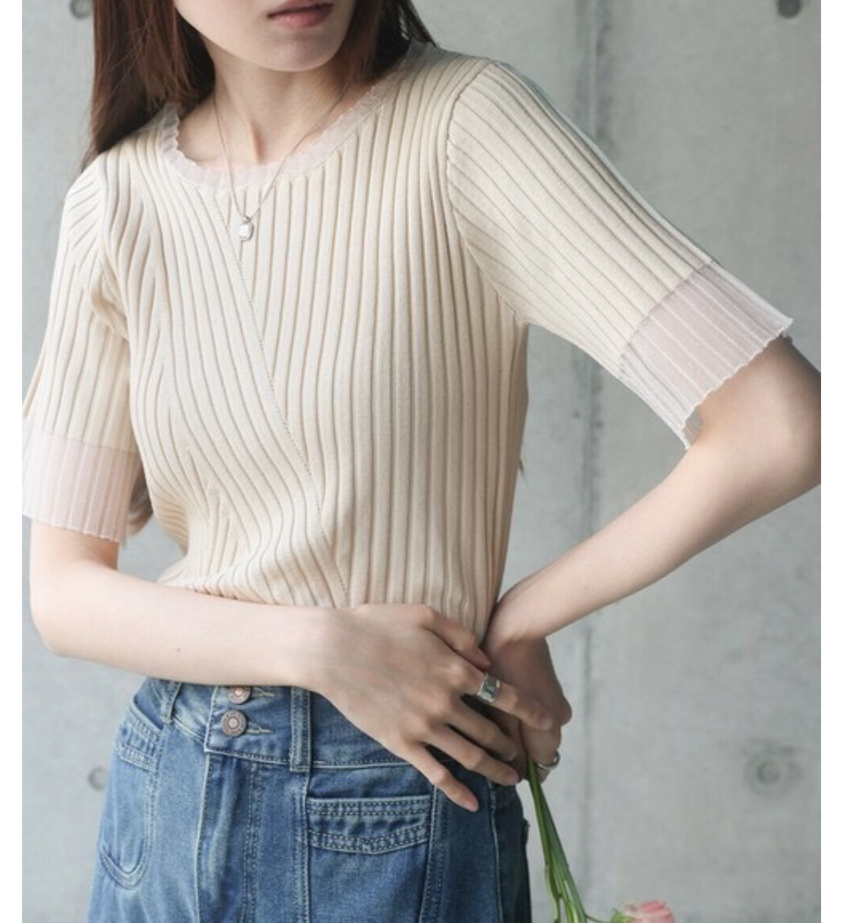 桃莉琪*moki*日系低調優雅針織拼接透視條紋罩衫-現貨