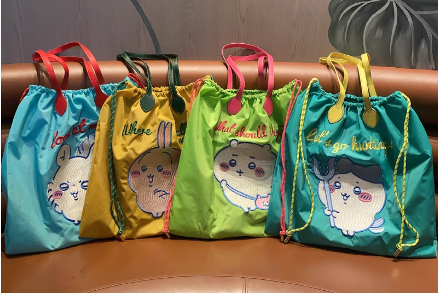 桃莉琪*moki*超可愛刺繡小動物們彩色提包束口收納包-現貨
