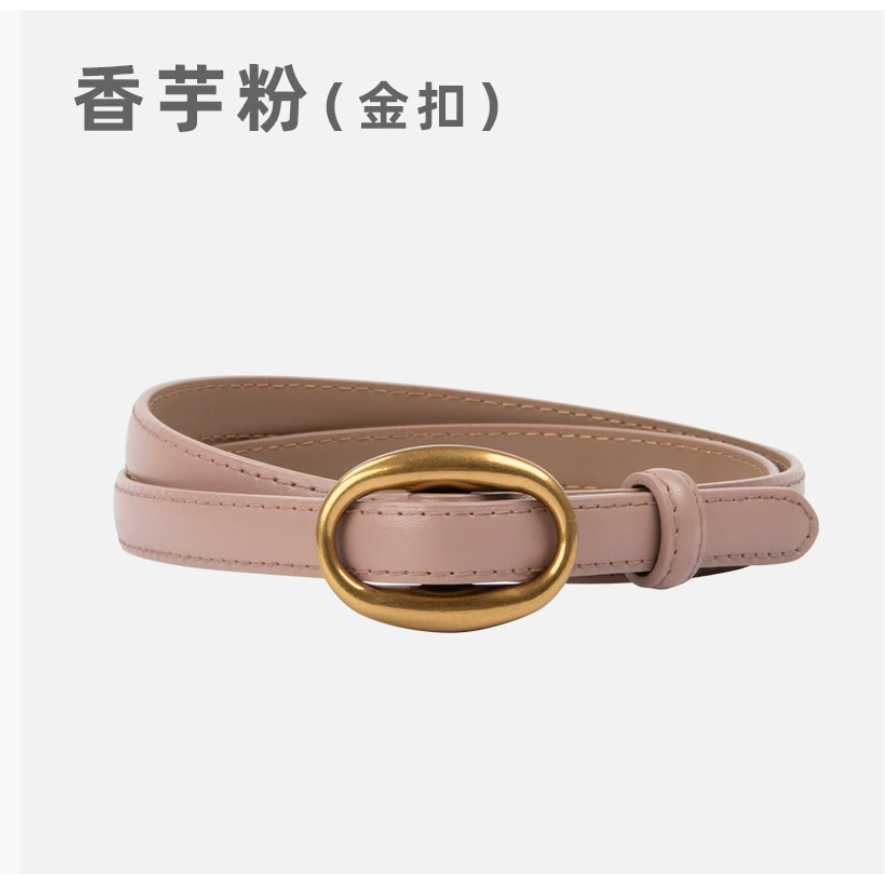 桃莉琪*moki*金扣無孔細版造型PU皮質腰帶-現貨