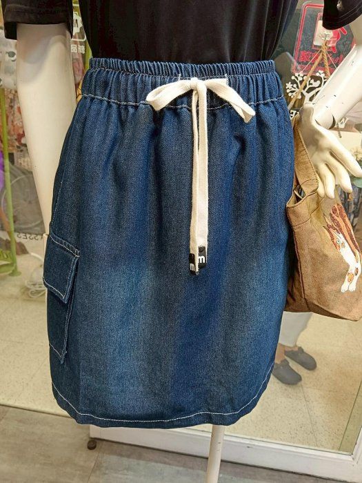 桃莉琪*moki*高腰A字透氣減齡純棉牛仔短裙-白色綁帶現貨
