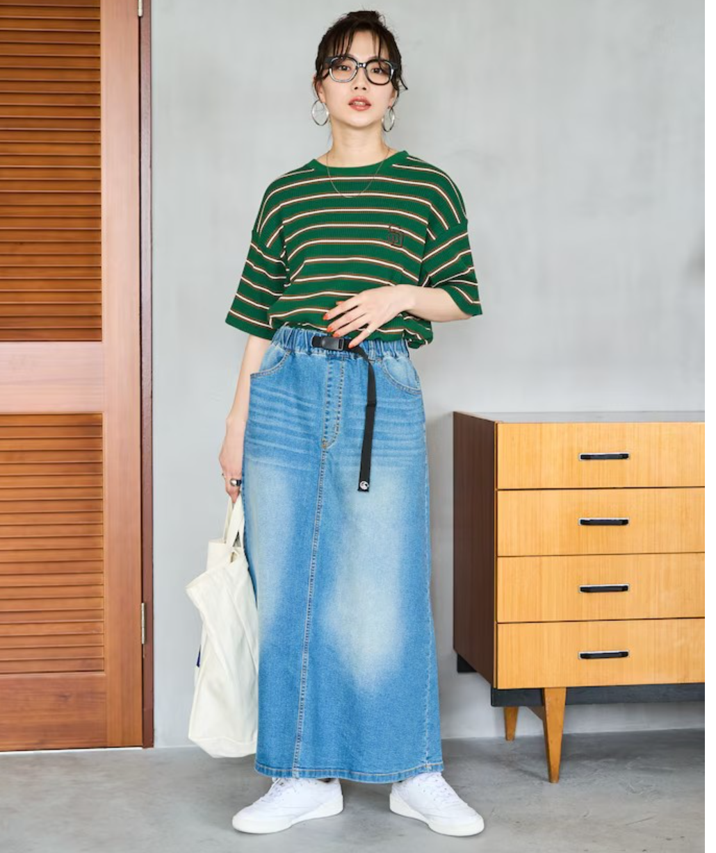 桃莉琪*moki*日系基本款休閒扣帶牛仔長裙-2色