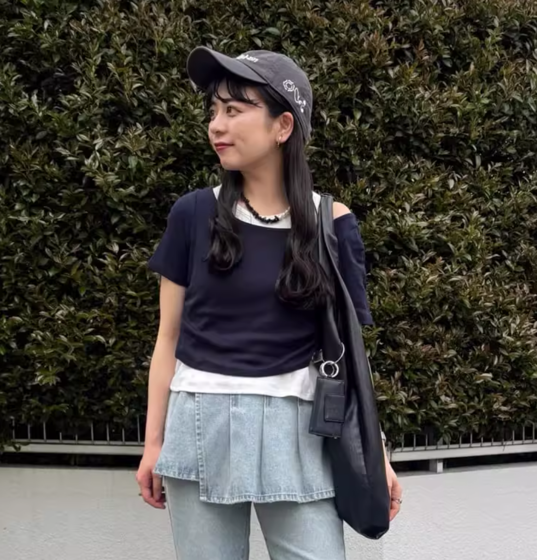 桃莉琪*moki*日韓時尚跳舞螺紋露肩短版兩件式短袖上衣-現貨