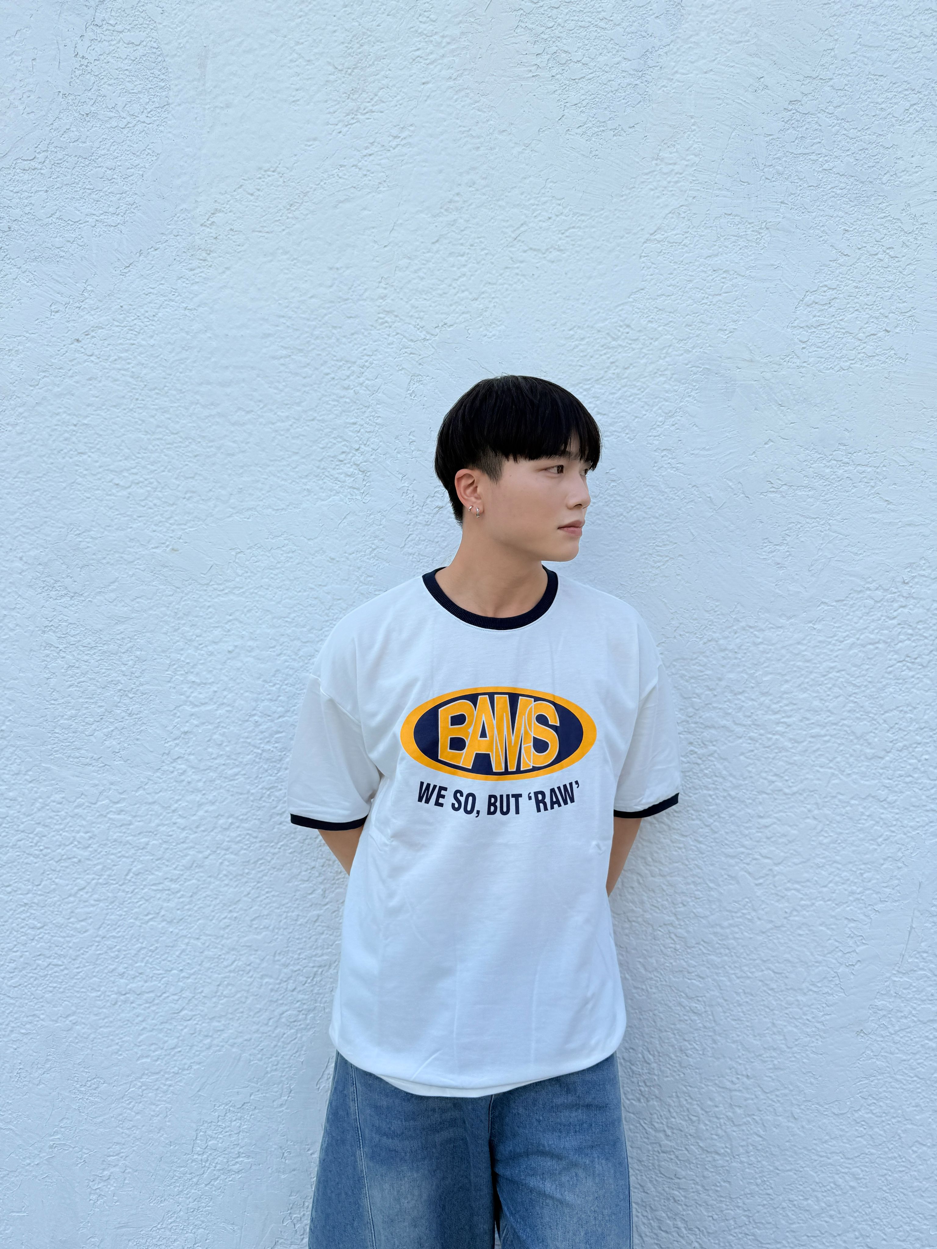 【CIVON】韓版 BAMS 圓標滾邊撞色 短 T 白色 撞色 男女可穿 情侶款 百搭單品 簡約 時尚