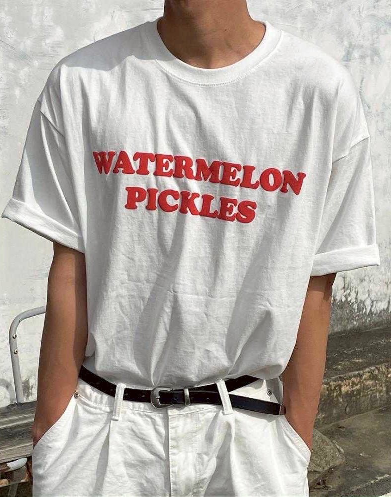 【CIVON】韓國🇰🇷 WATERMELON PICKLES 發泡字 BOXY寬短版型 短袖上衣 夏天 繽紛色  情