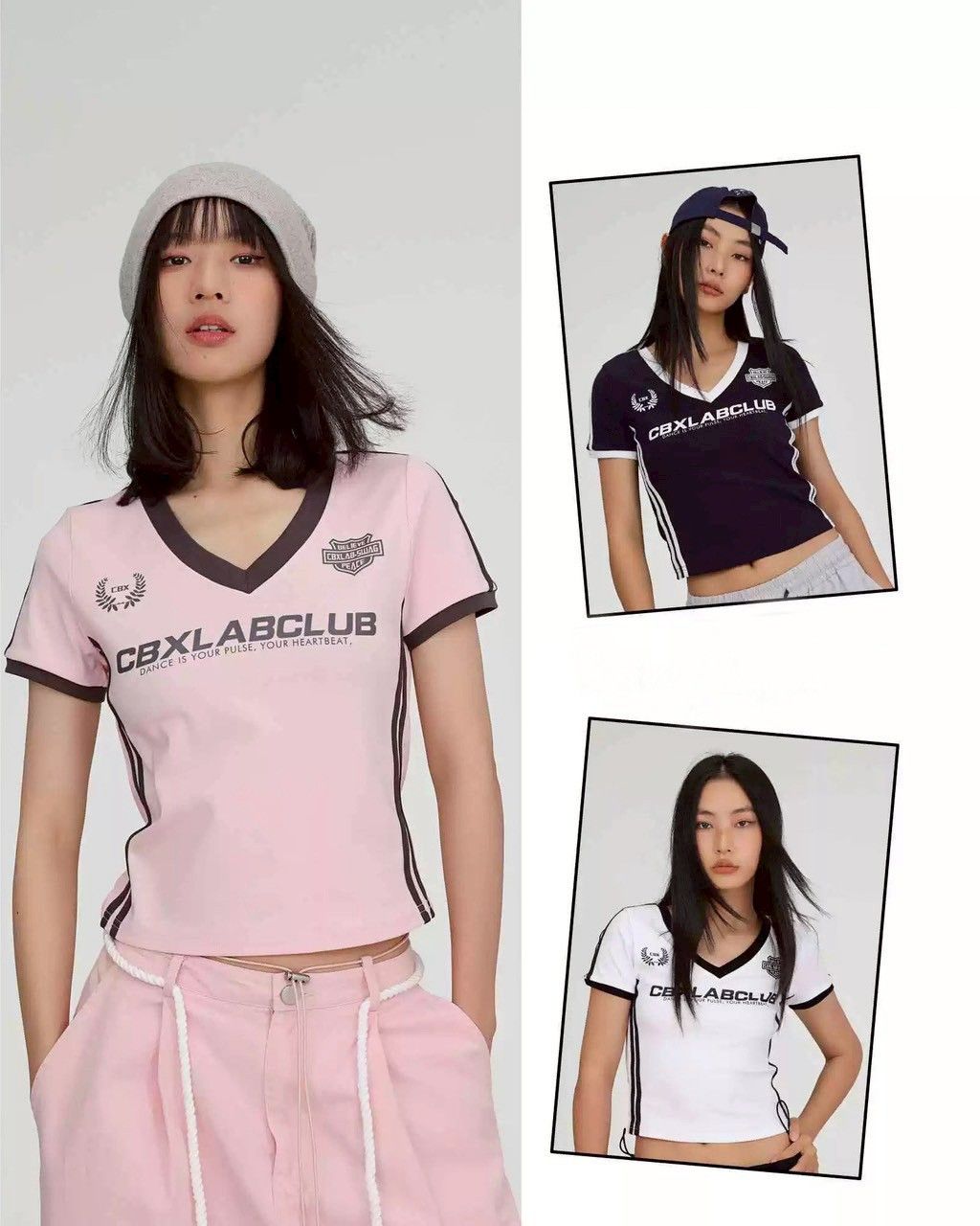 【CIVON】 CBXLABCLUB v領印花合身短版T  合身  短袖上衣 女生短袖 女上衣