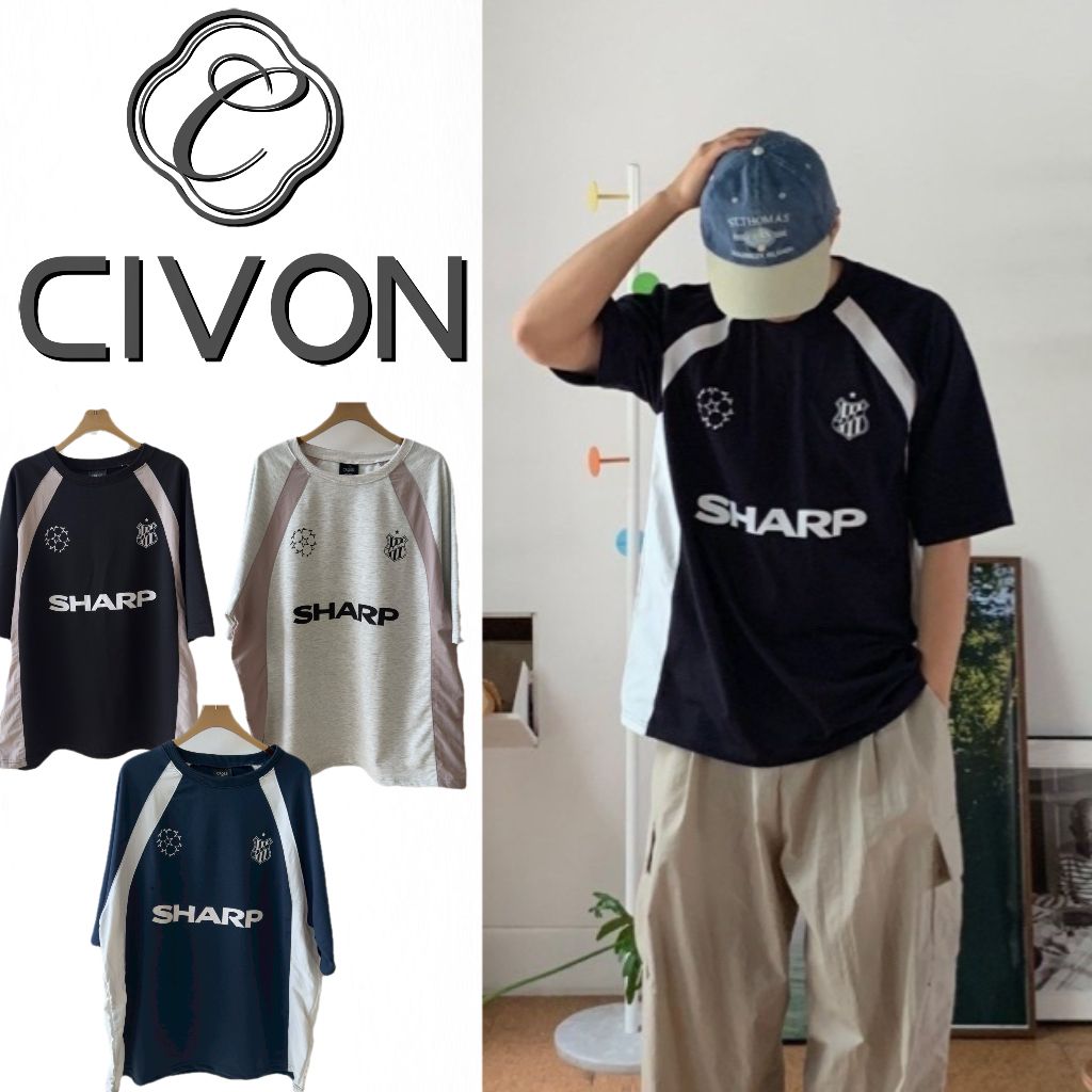 【CIVON】 SHARP 雙側拼接撞色短袖 短踢 尼龍 撞色 韓國 男女可穿 中性 情侶 夏天