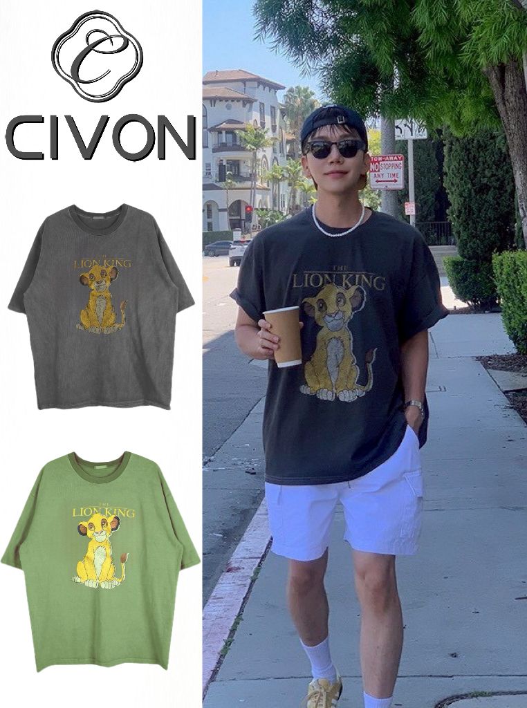 【CIVON】韓國 THE LION KING 獅子王 斑駁感 印花短T 水洗 短袖 男女 復古 水洗t 夏天 百搭