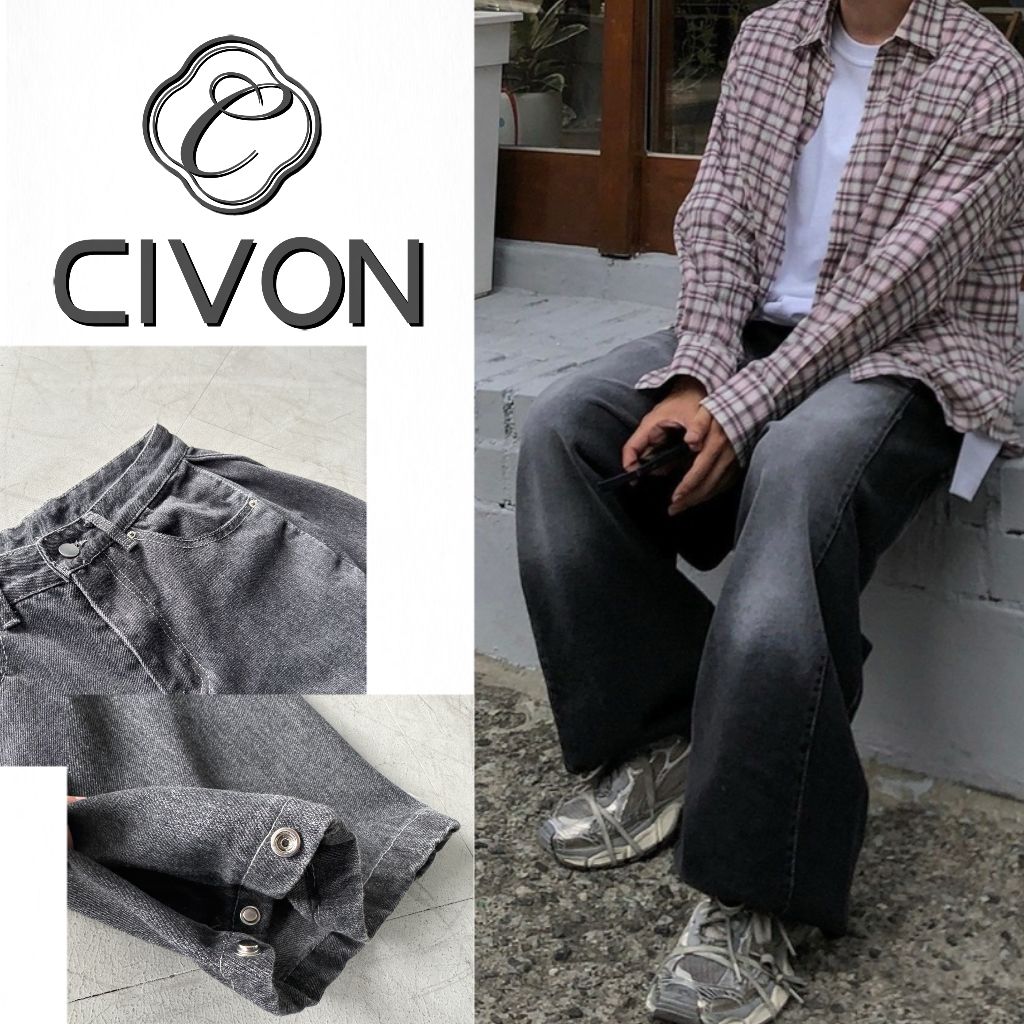 【CIVON】 褲管可調節 刷色垂墜牛仔褲 水洗刷色 長褲 男生 牛仔褲 水洗