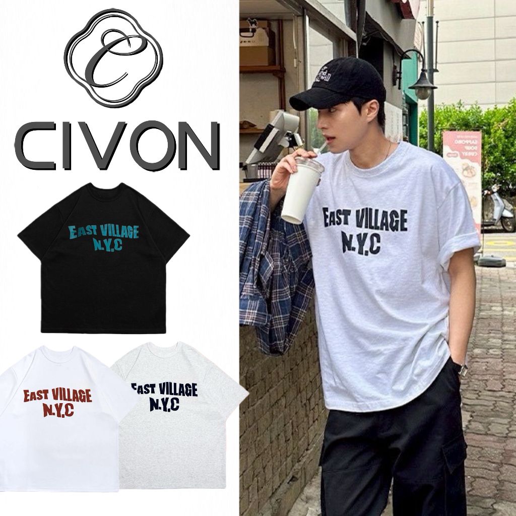【CIVON】 EAST VILLAGE N.Y.C 英文印花短袖 短T 復古 韓國 情侶款 日常百搭 上衣 夏天
