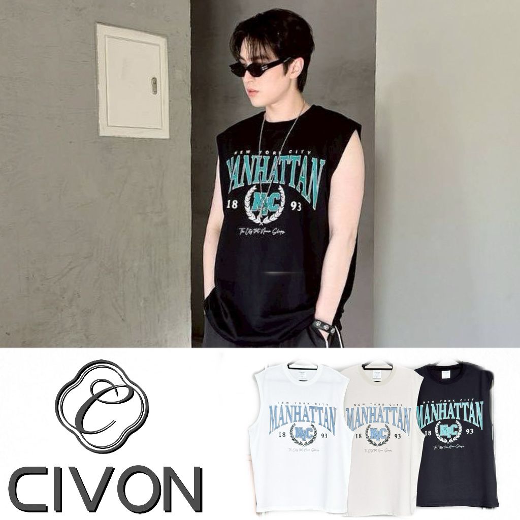 CIVON】夏日必備 MANHATTAN NYC 荊棘藤印花背心 夏日 寬肩背心 男生必備 百搭 印花 背心 無袖