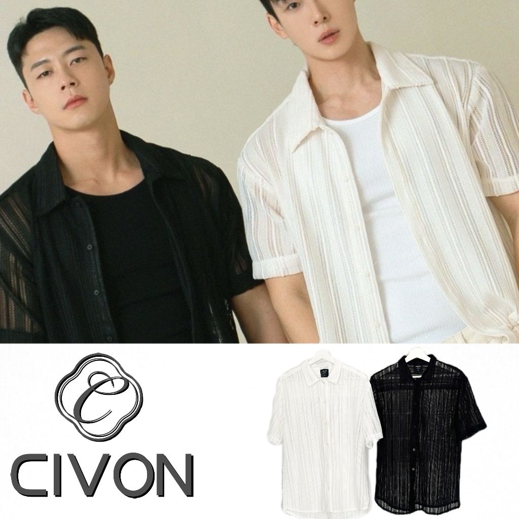 【CIVON】 透氣編織短袖襯衫 夏日 涼爽 短袖 襯衫 透膚 日常 情侶款 中性 男女可穿