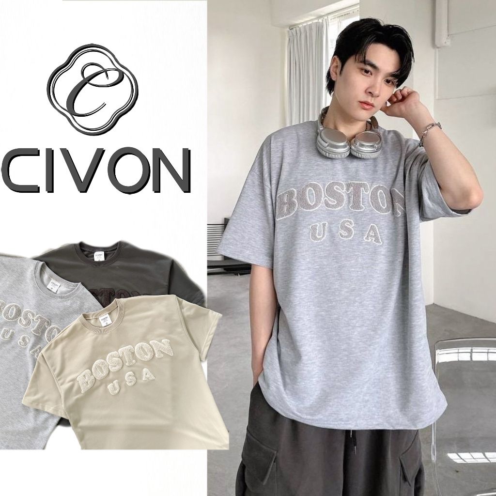 【CIVON】BOSTON 立體毛巾繡短踢 夏日 百搭 上衣 短T 日常 情侶衣 男女共穿