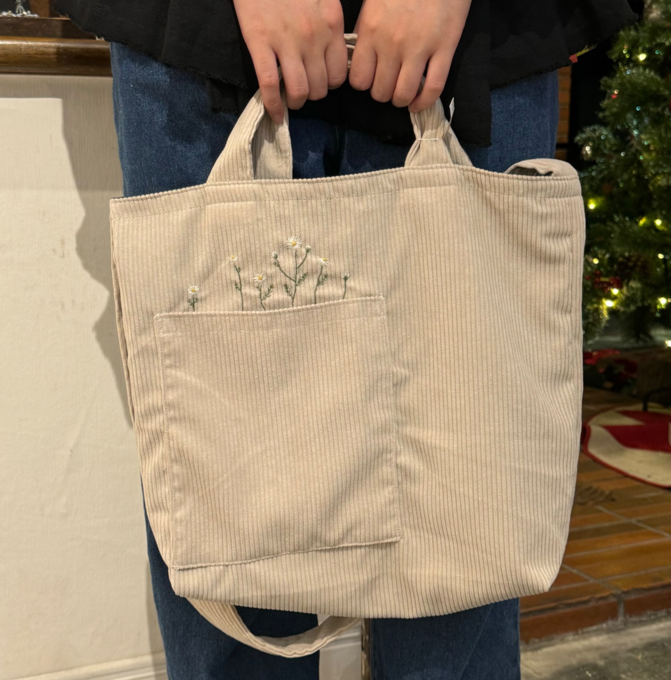 手工刺繡 燈芯絨肩背大包