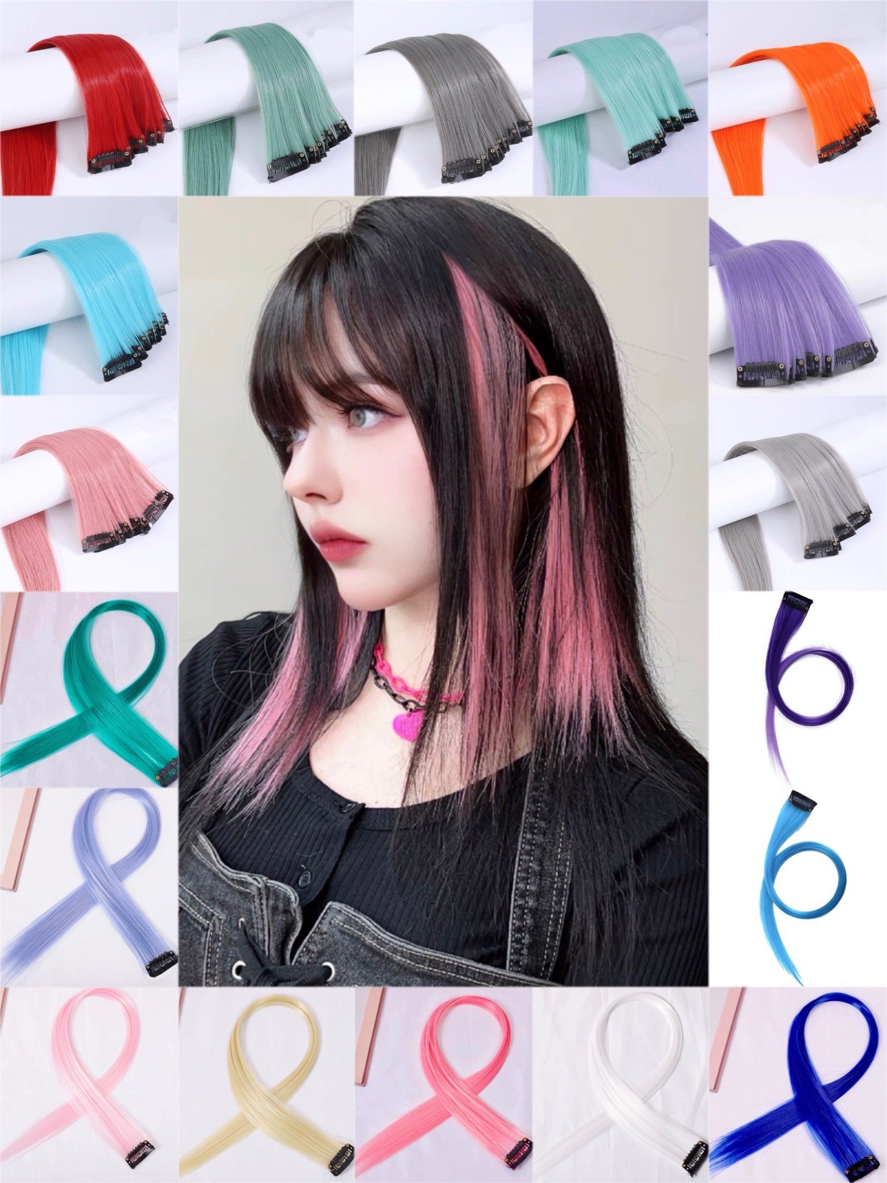 《現貨》挑染髮片 掛耳染髮片🌈滿額免運 假髮片 挑染耳圈染 假髮片漸層髮片多色髮片一片式假髮挑染假髮挑染髮片內層染彩色