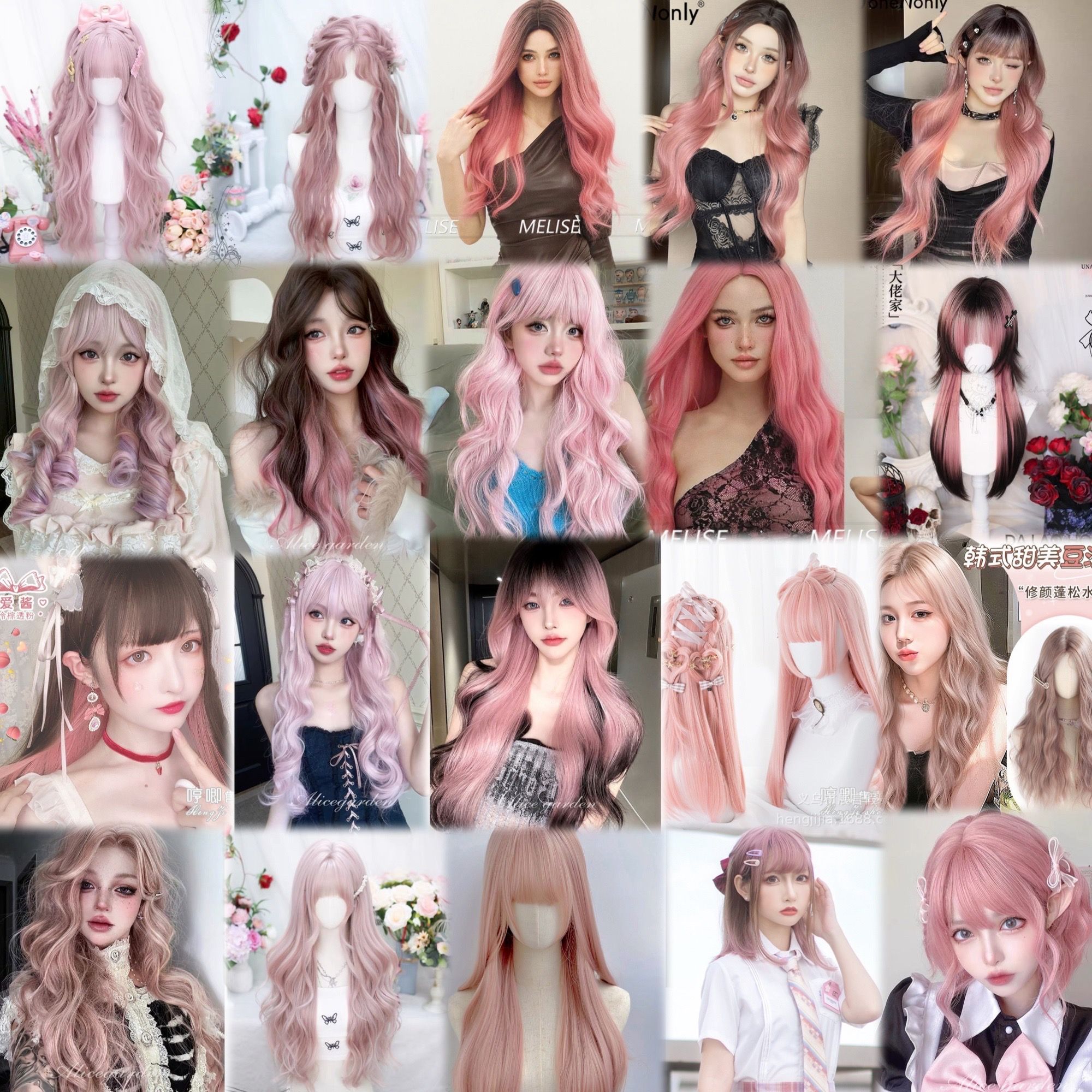 【現貨】粉色 淺粉色 桃粉色 黑粉色 粉橘 灰粉色 櫻花粉色系列假髮1💖前額蕾絲假髮漸層假髮雙馬尾假髮Lolita假髮