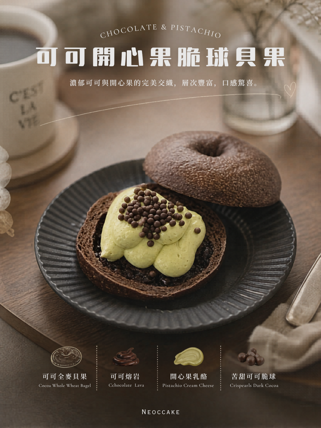 開心果可可脆球夾心貝果