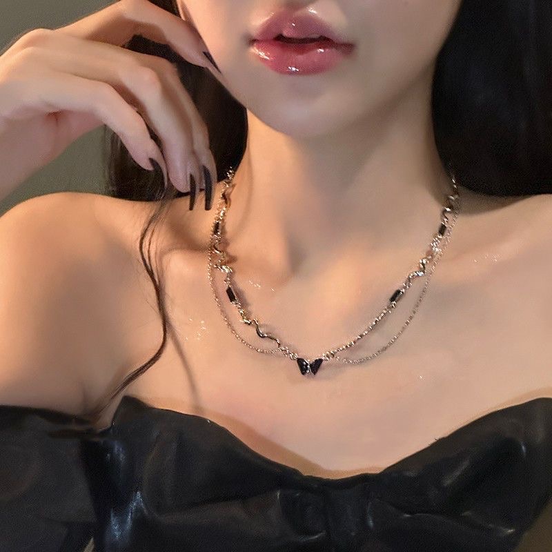 黑蝴蝶雙層小眾項鍊