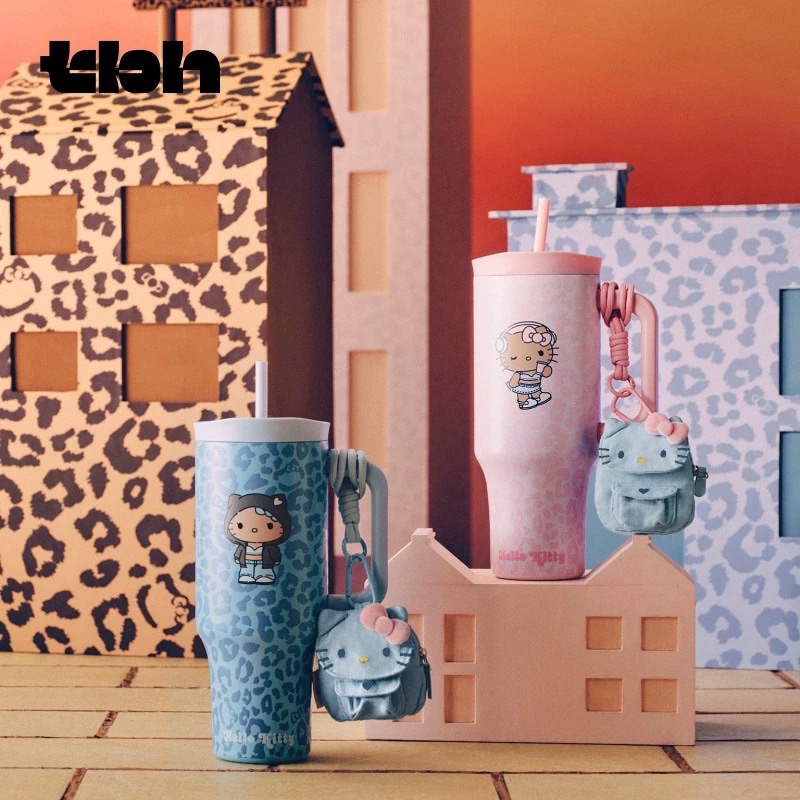 國外限定 HELLO KITTY 三麗鷗 巨無壩杯 保溫杯 隨行杯 不鏽鋼 附牛仔藍 mini收納包