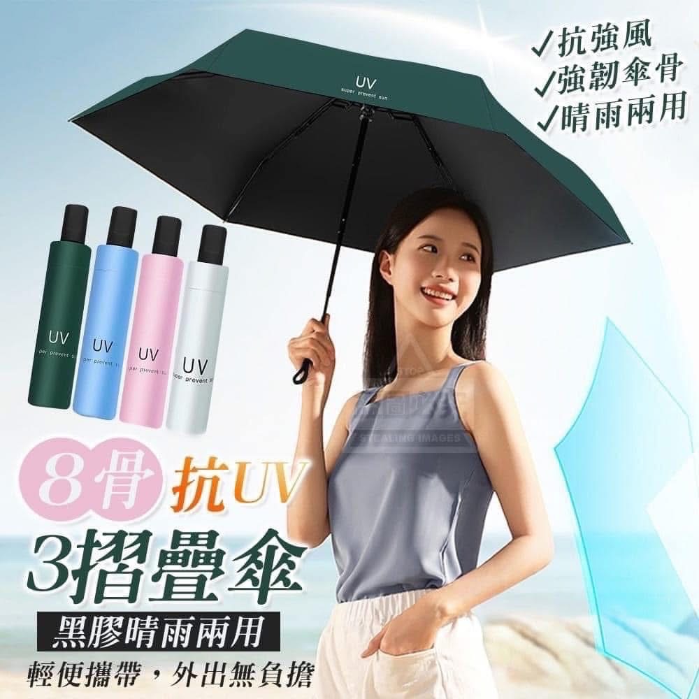 #抗UV黑膠晴雨兩用8骨3摺疊手動傘