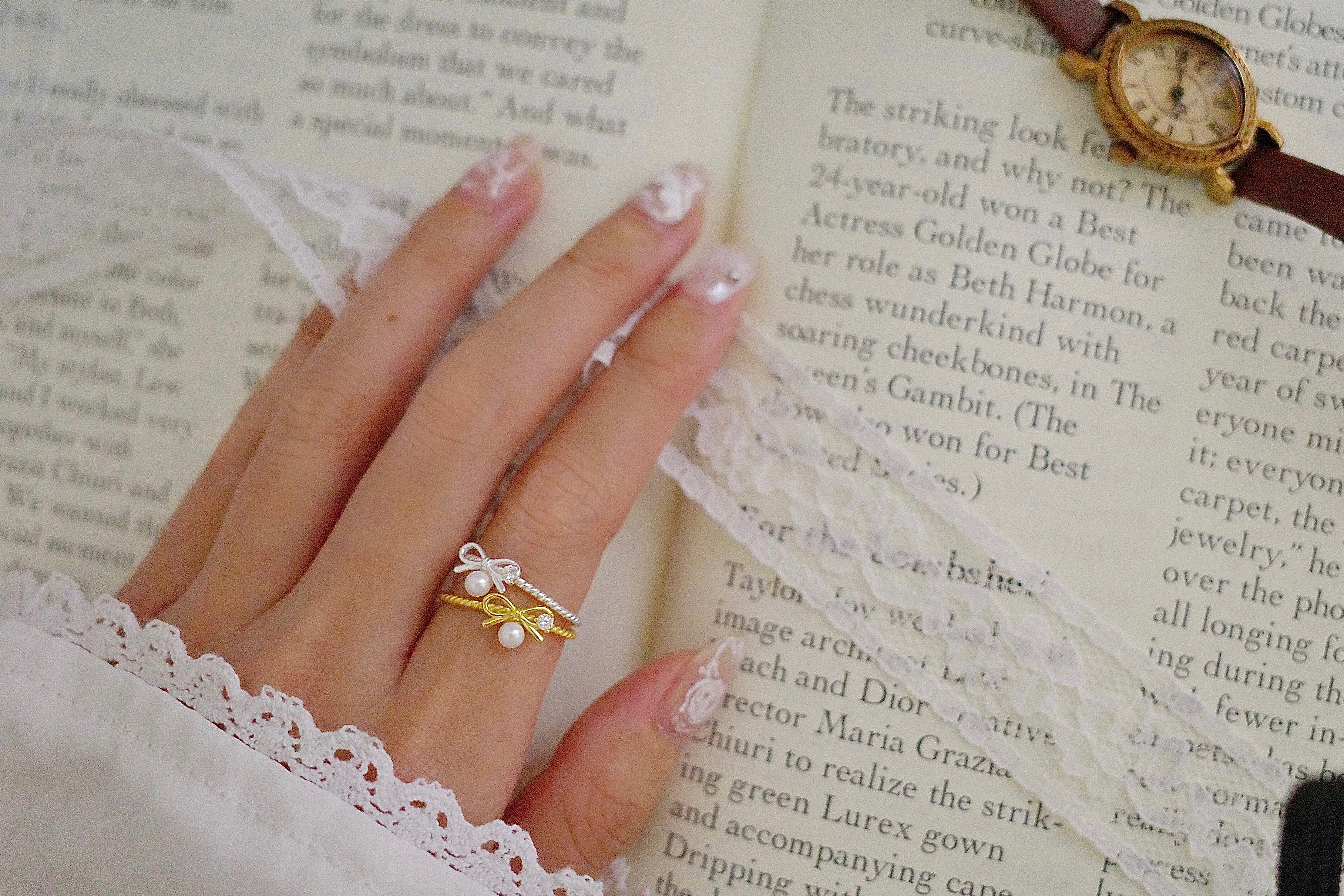 （自留款）Pearl Ribbon 蝴蝶結珍珠開口戒silver925