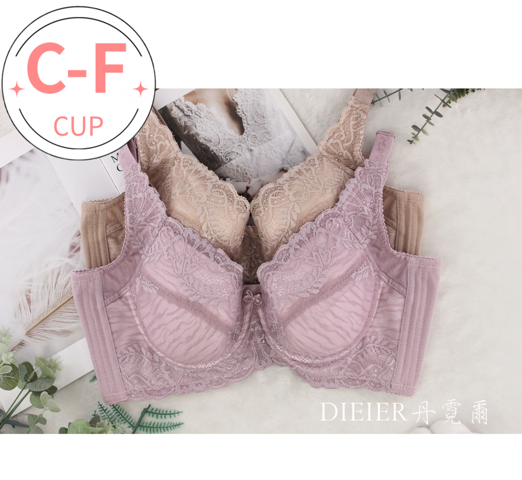 《現貨》【丹霓爾內衣】 C-F罩杯 大罩杯必買 蕾絲全罩杯 調整型機能內衣 手捧胸系列 膚色、粉紫色 NO.6690