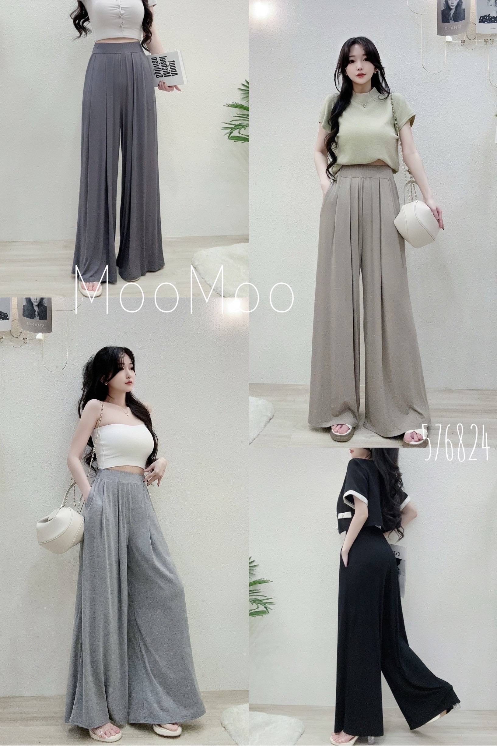 5768#超舒服顯瘦莫代爾口袋落地寬褲