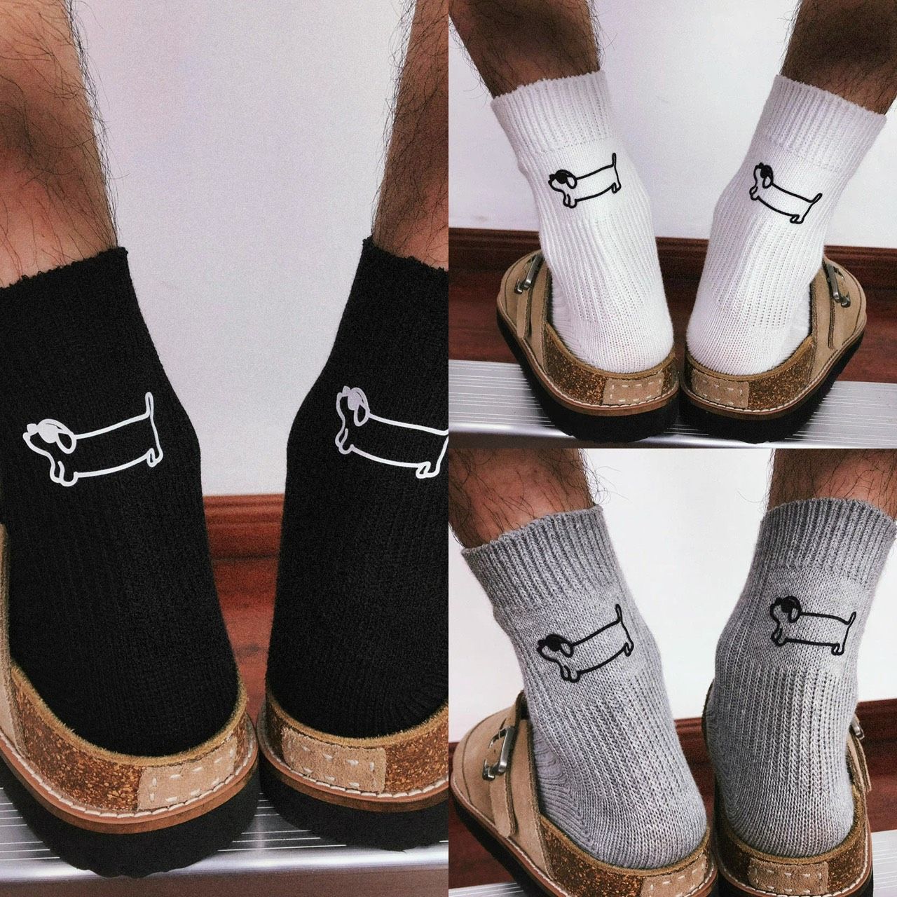 臘腸狗刺繡中筒襪短襪