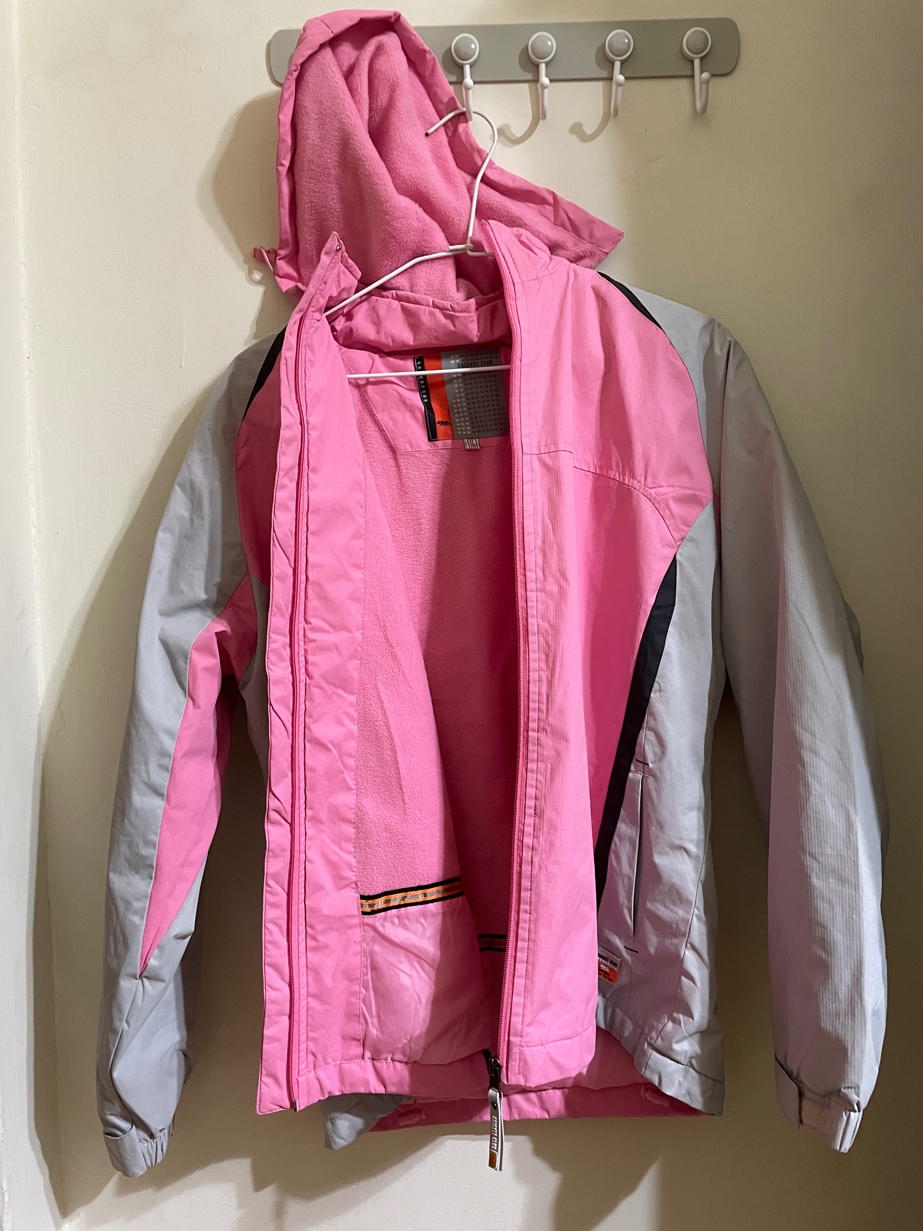 Criket Club 粉紅 灰色 防風 防水 刷毛 連帽 外套 XL