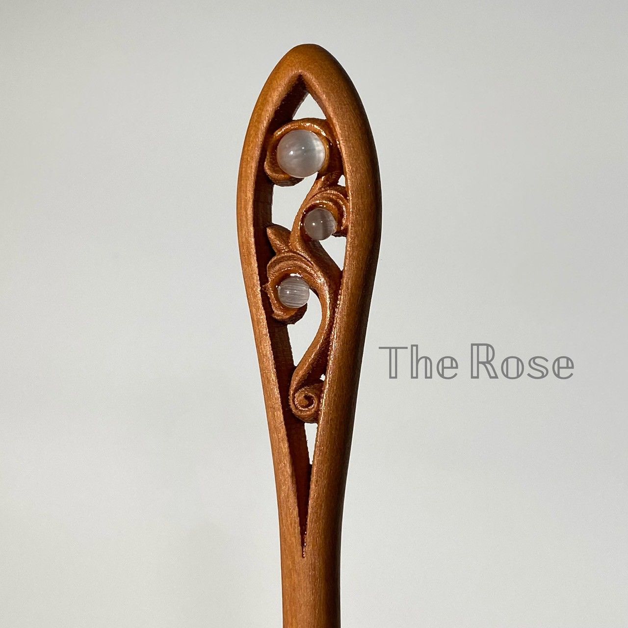『攬月』髮簪 獨家款二創木簪 橢型花紋玻璃仿貓眼石桃木簪 古風桃木簪 H0062 實拍賣家