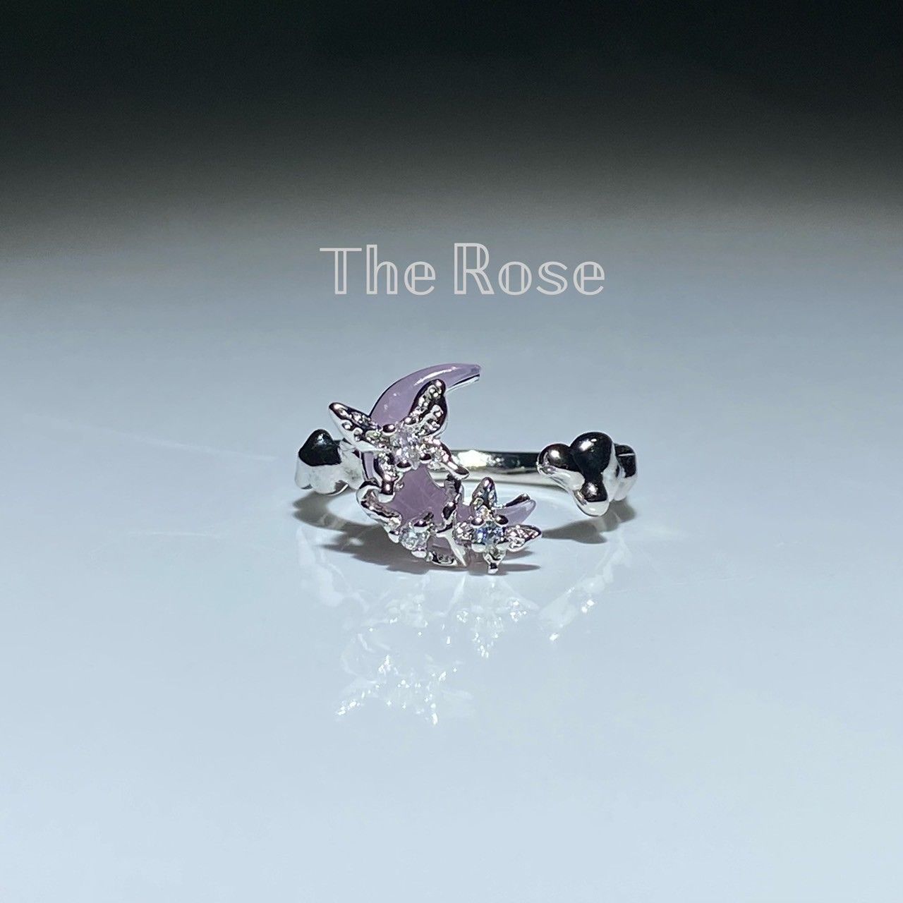 『子月』戒指 仙氣夢幻紫月牙鑲鋯石開口戒 紫色月亮戒指 可調節戒指 R0044