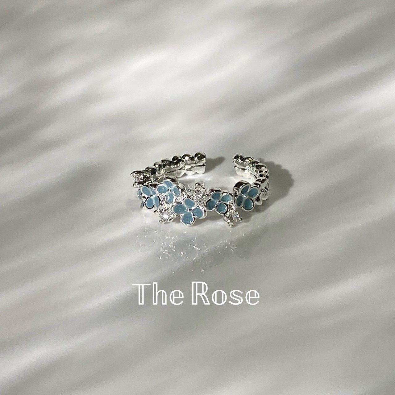 『清柔』戒指 小清新Baby藍滴釉小花鑲鋯石銅戒指 藍色花朵戒指  R0048 實拍賣家