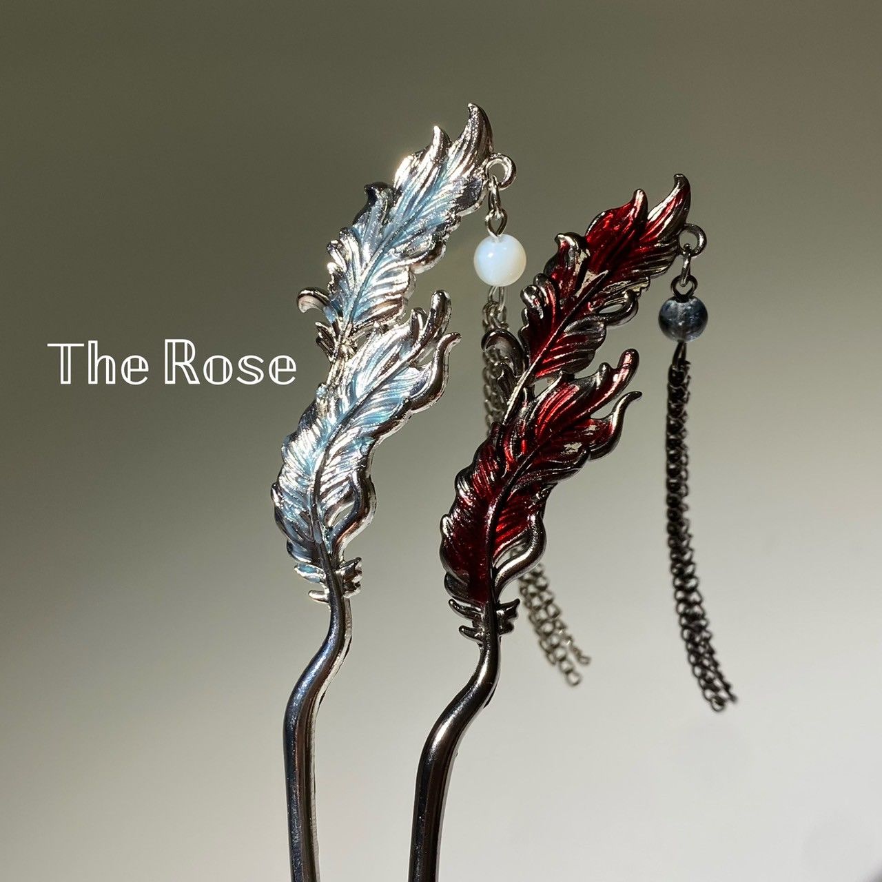 請看商品描述⬇️『落翩』髮簪 新中式雙色金屬羽毛流蘇髮簪 羽毛造型流蘇髮簪 H0068