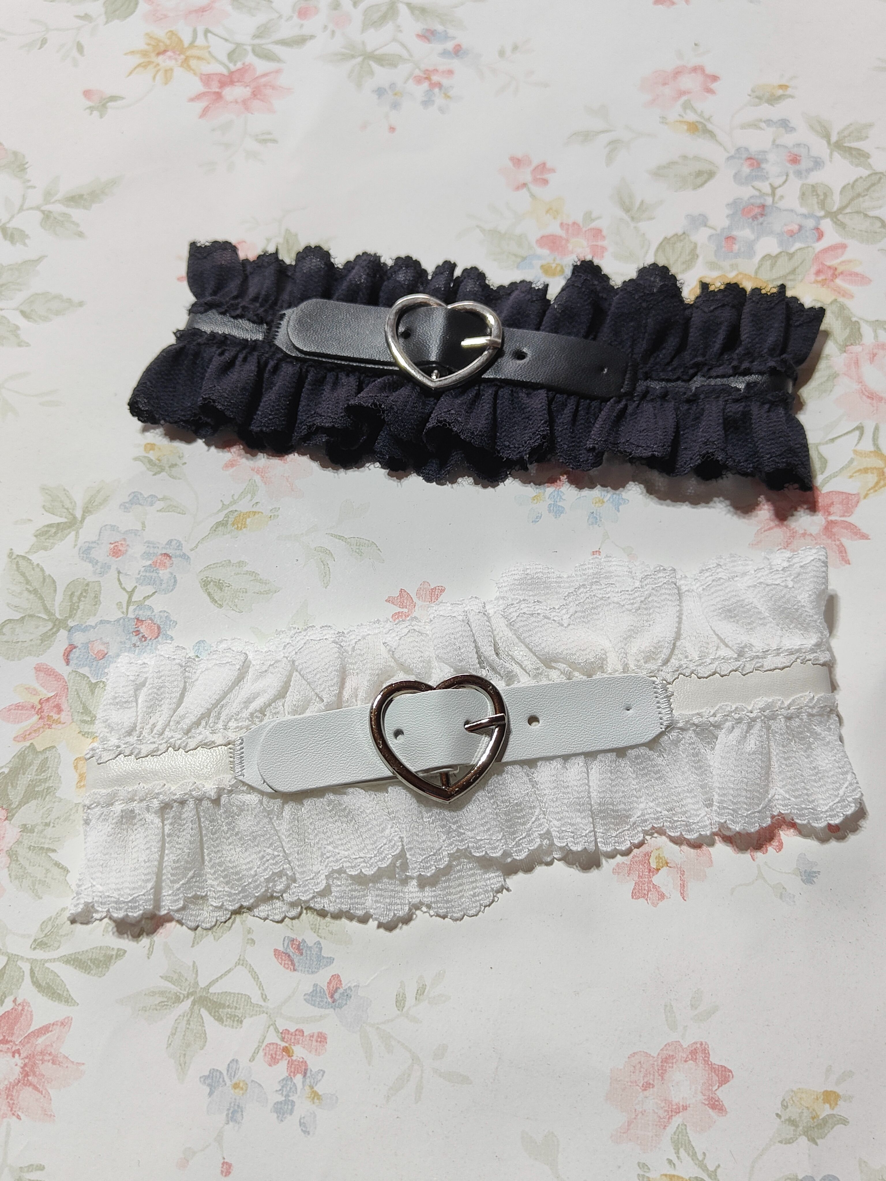 ［地雷系＆量產型］愛心皮扣蕾絲大花邊腿環（也可當頸飾）