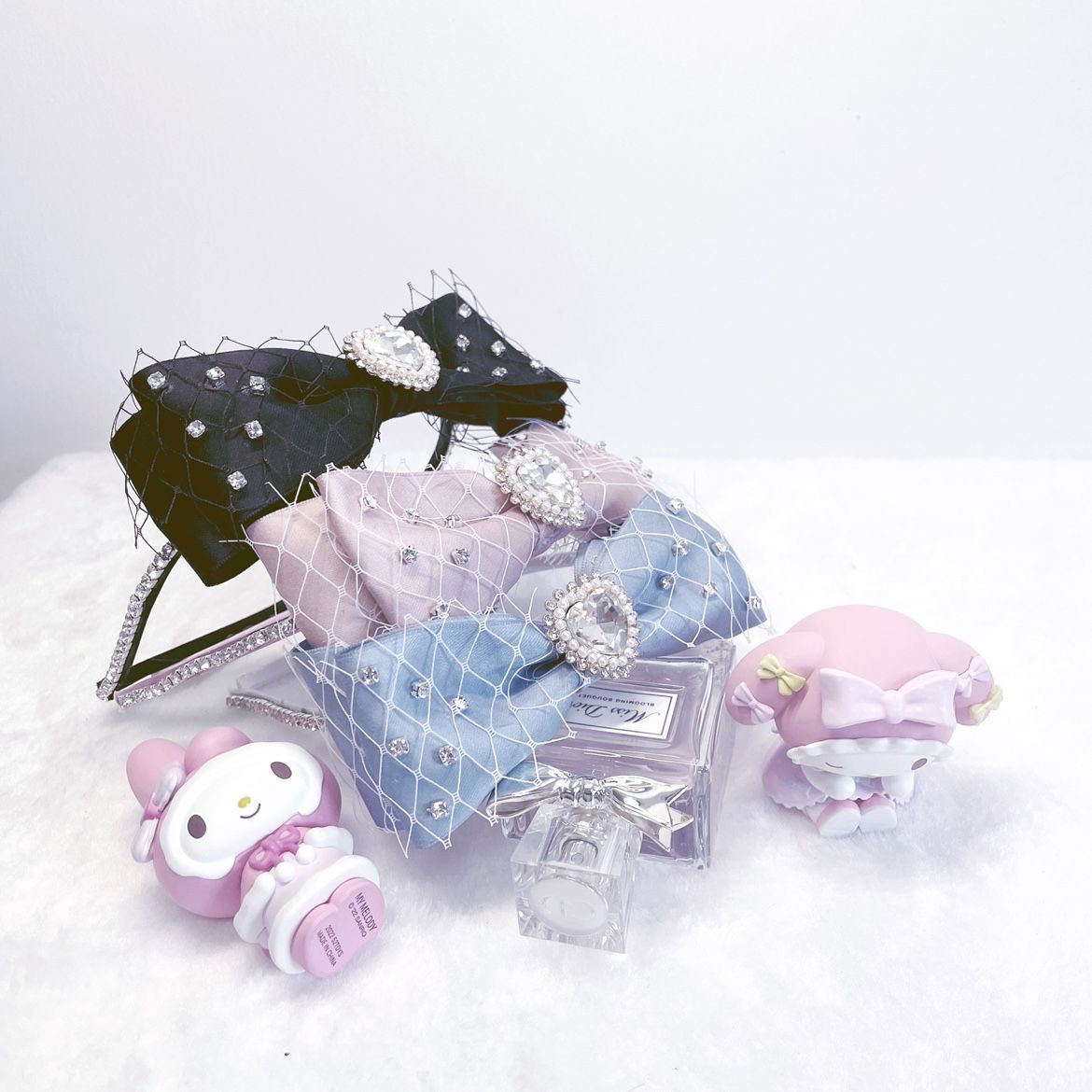 ［地雷系＆量產型］蝴蝶結愛心水鑽薄紗髮箍