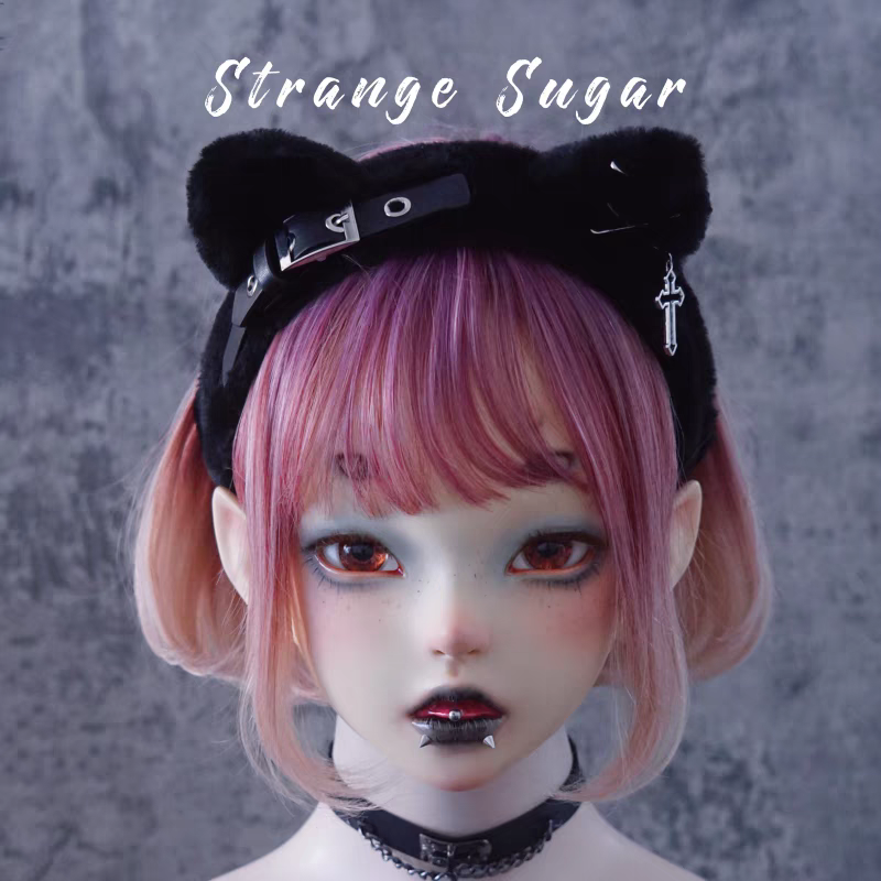 [Y2k] 貓咪造型暗黑皮扣毛絨髮箍