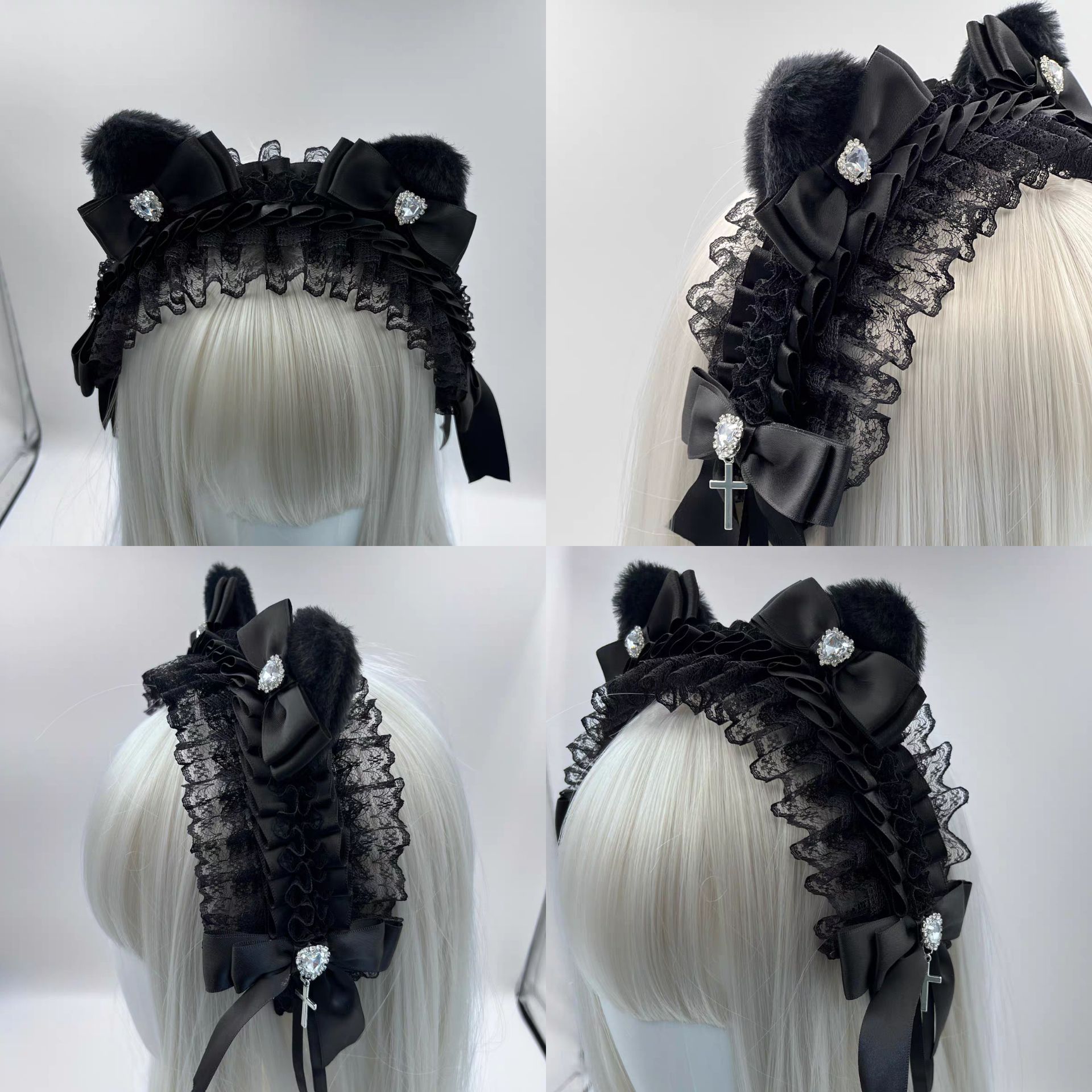 貓耳蕾絲緞帶蝴蝶結髮箍