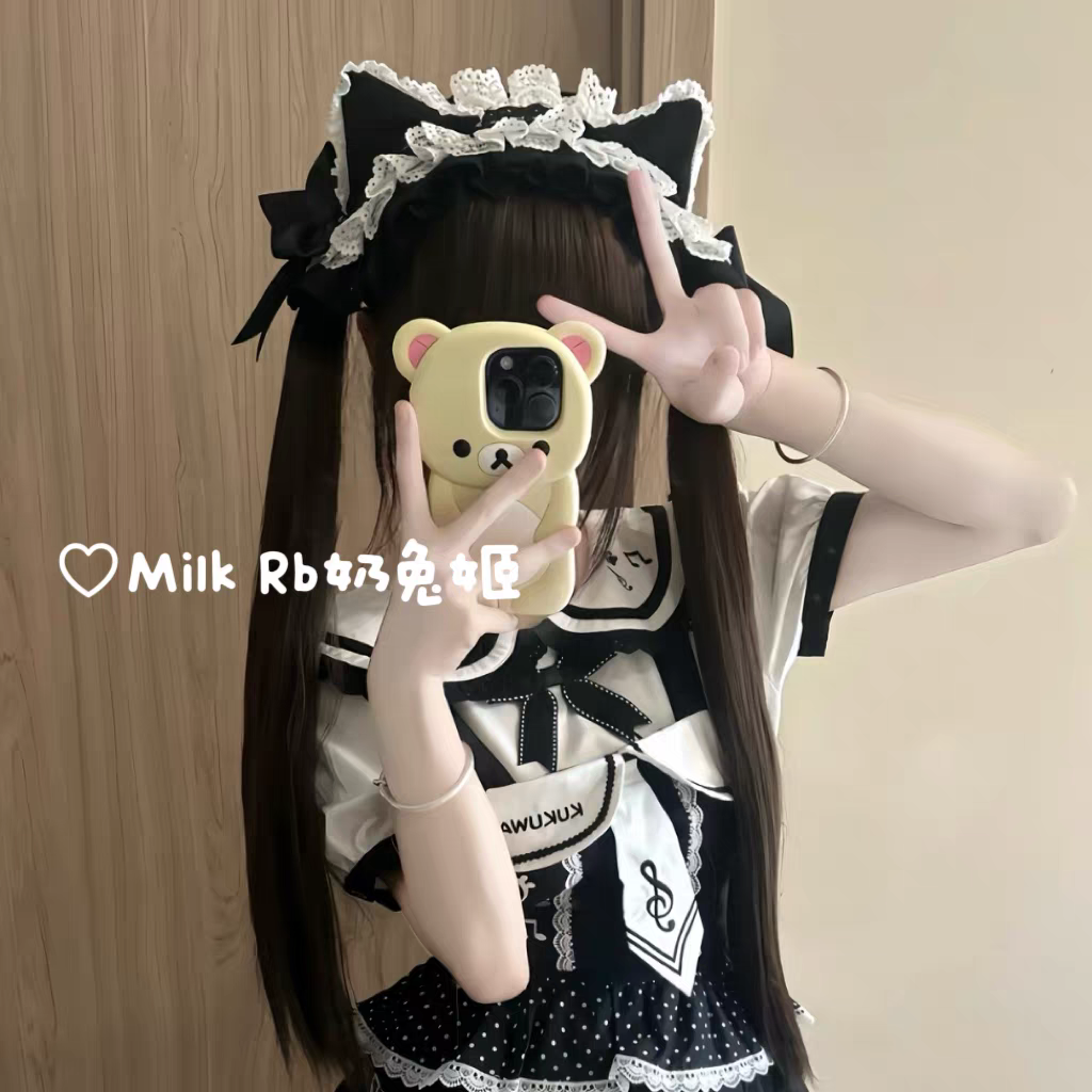 亞文化貓耳造型黑白蕾絲髮帶夾