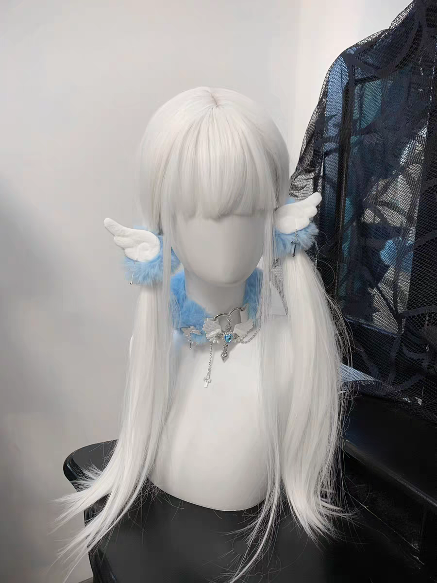 1Gangster Inn蕾繫翅膀頭繩水色毛絨皮筋次文化日系宅繫髮飾