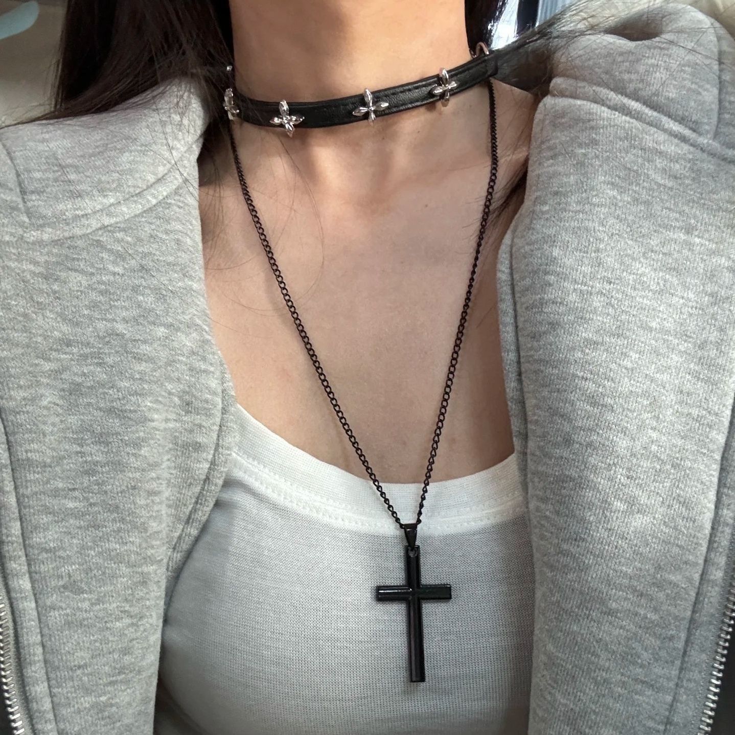 Y2k 疊戴項鍊星芒十字架choker