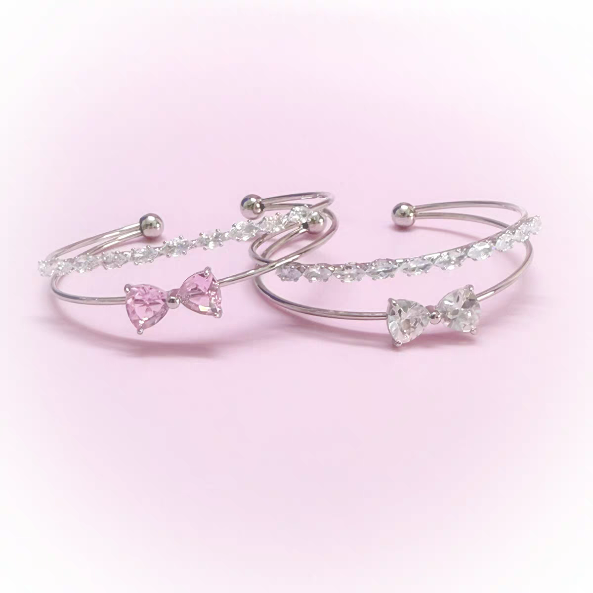 量產型蝴蝶結鋯石開口式雙層手環