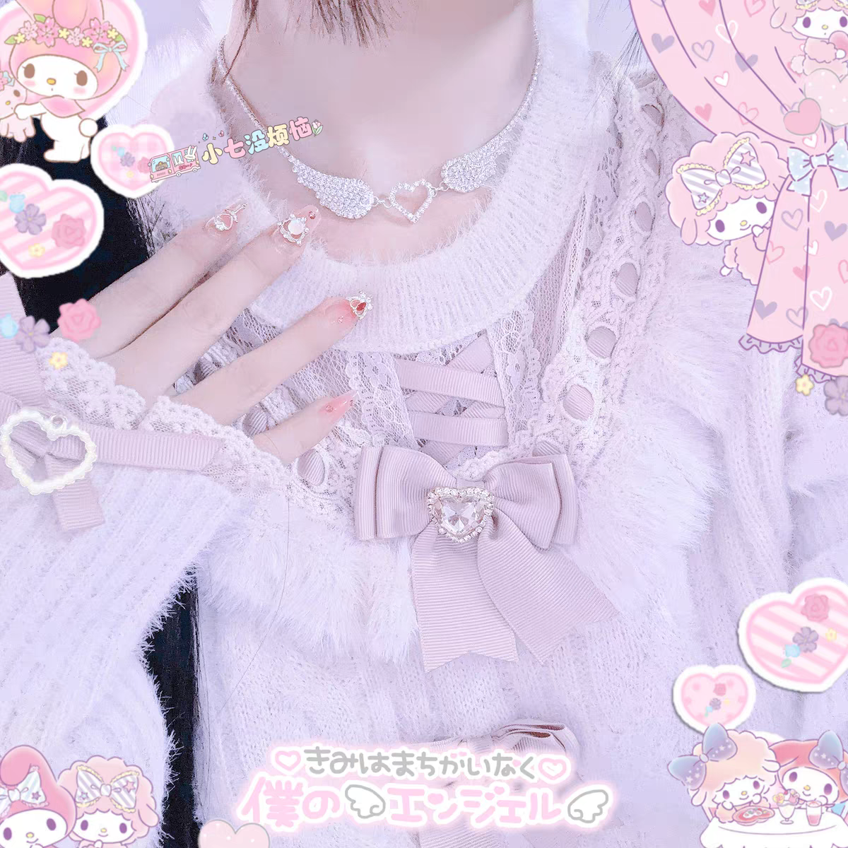 滿鑽愛心天使翅膀鎖骨鏈