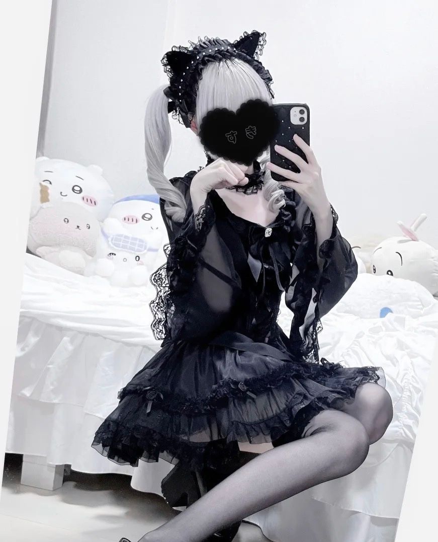 地雷系鉚釘蕾絲貓耳造型髮帶夾