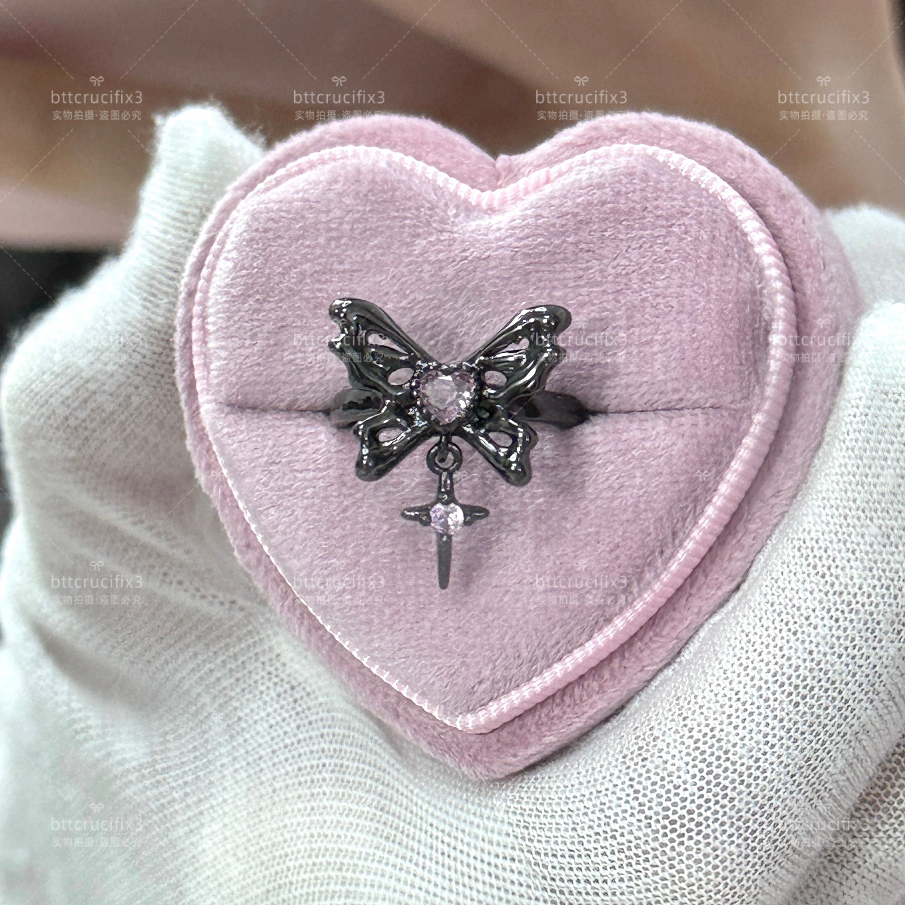 暗黑蝴蝶閃鑽可調節戒指