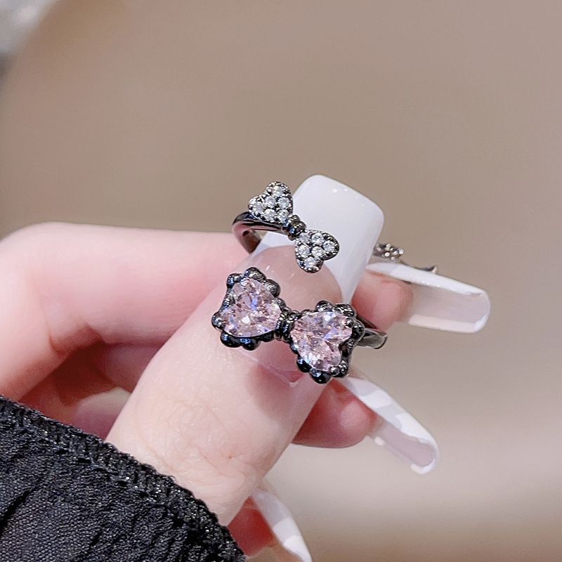 地雷系蝴蝶結黑粉色可調節戒指