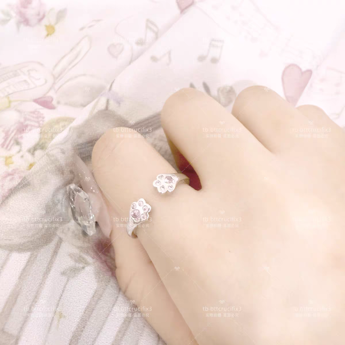 小貓爪粉鑽可調節戒指